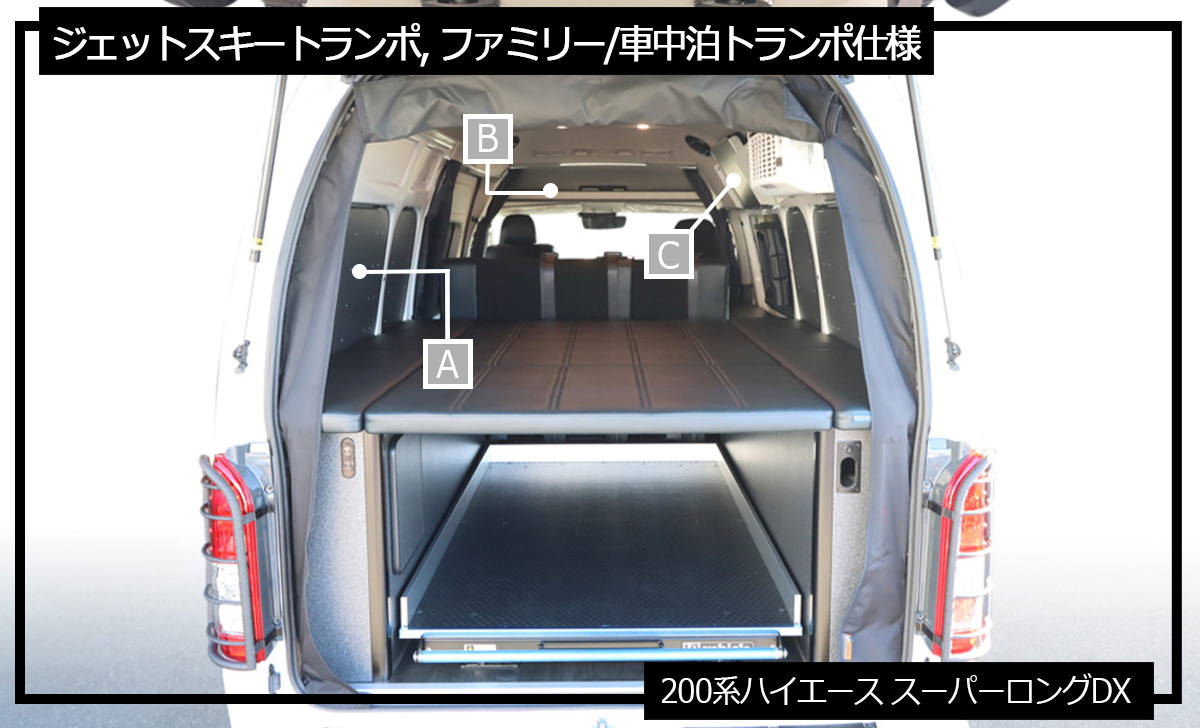 200系ハイエース「ファミリー/車中泊トランポ」「ジェットスキー